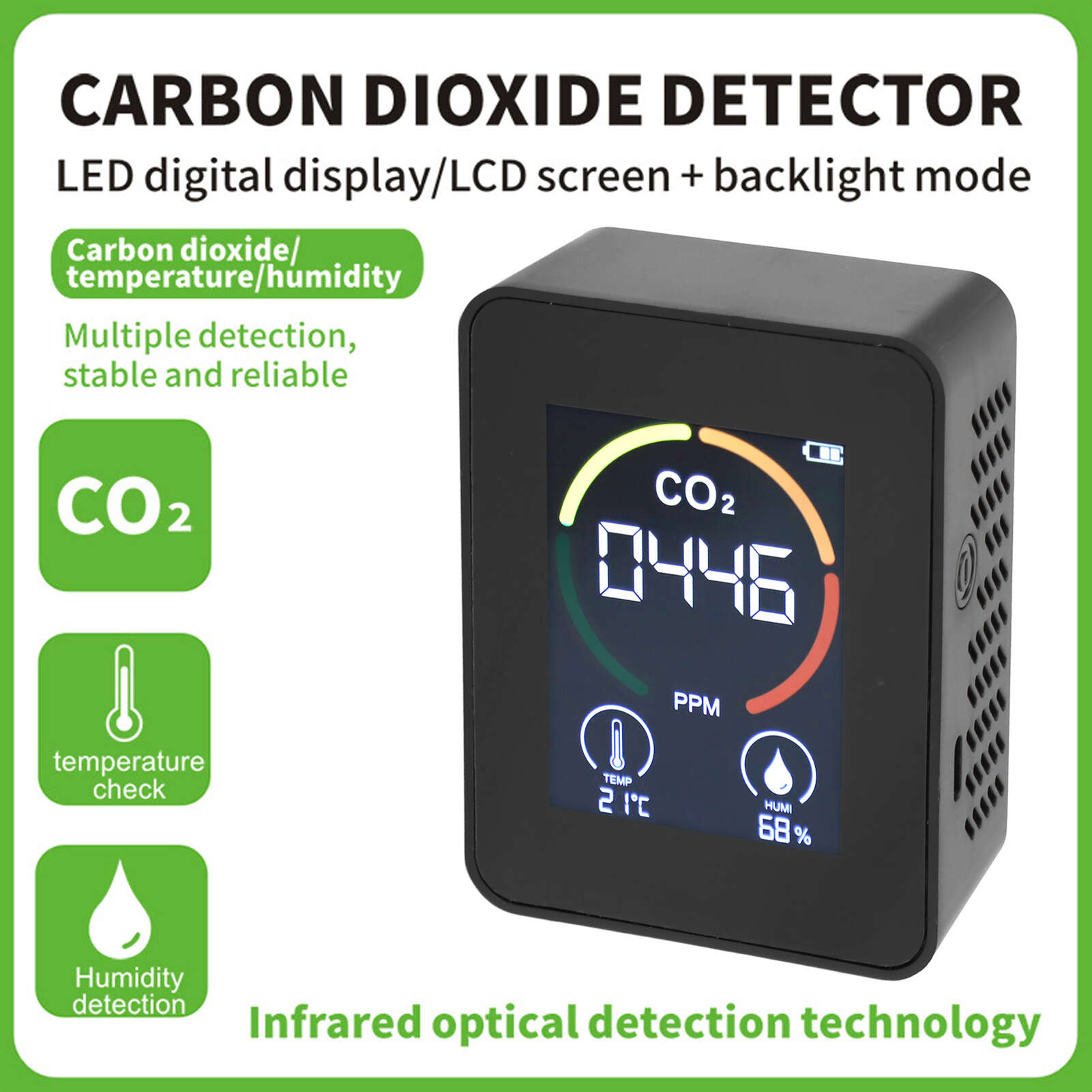 

Измеритель качества воздуха Цветной дисплей Портативный Универсальный Датчик CO2 Температуры Влажности Детектор Тестер для Дома Торгового центра Офиса Отеля