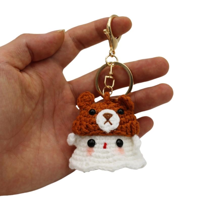 Handmade Crochet Specter Keychain Decoration Stylish Phantom Handwoven Keyring Pendant Elegant Bag and Car Accessory