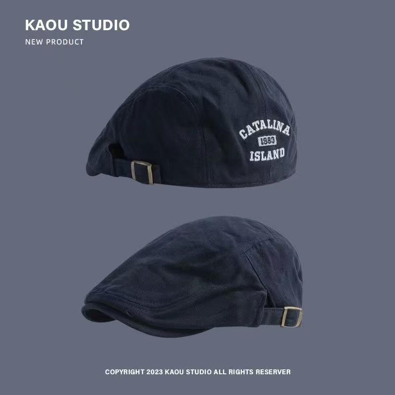 

Трендовый ретро вышитый берет: Универсальная кепка газетчика с козырьком One Size темно-синий