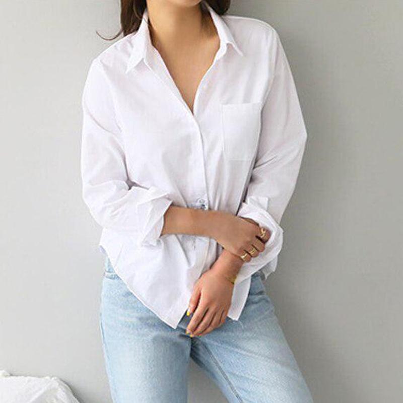 White Women Shirts and Blouses Casual Fashion Turn-down Collar OL Style Korean Office Long Sleeve Tops 4XL Loose Blouses