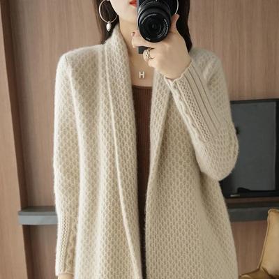 Moda Cardigan Suéter de Malha Roupas Femininas Outono Inverno Mangas Compridas Jaqueta Comprimento Médio Vintage Malhas Feminino
