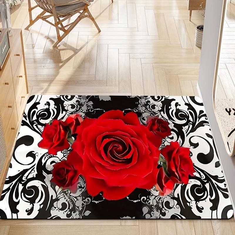 1 piece/8mm thickness JIT rose pattern bathroom rug, kitchen mat, living room rug, bedroom rug, indoor doorway mat, machine washable, entrance door