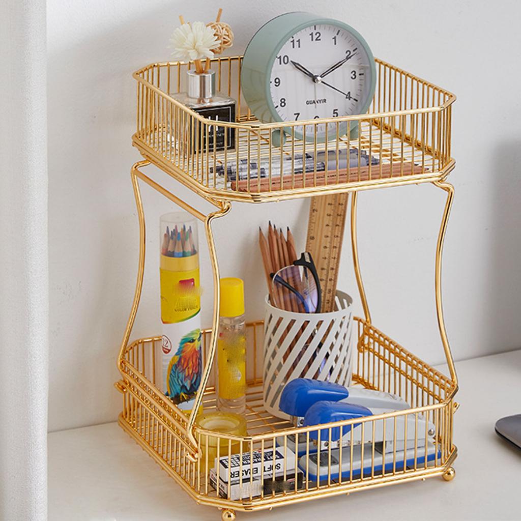 Double Layer Fruit Basket Storage Rack Organizer Heavy Duty Iron Material for Kitchen Bathroom Home Use