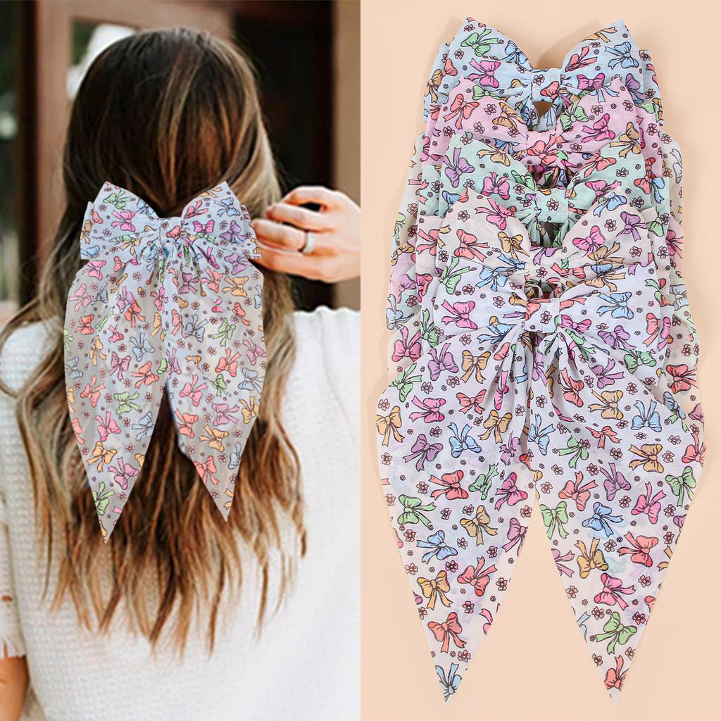 Women Large Hair Bow Hair Clip for Girls Simple Print Bows Hair Clip Ponytail Bow Hairpin Girls Hair Accessories