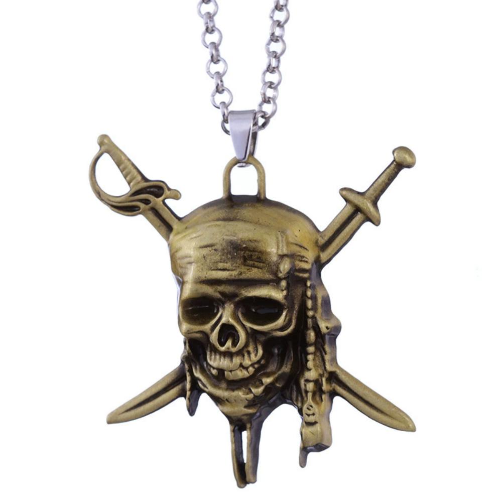 Pirates Of The Caribbean Necklace Movie Jack Sparrow Aztec Skeleton Skull Heads Pendant Punk Medallion Vintage Jewelry