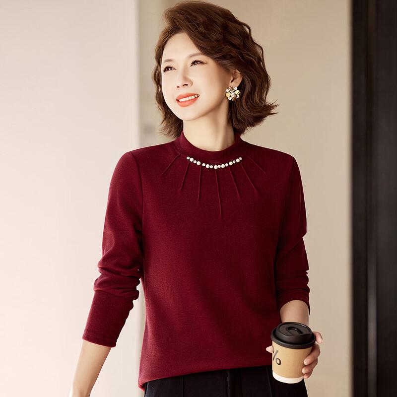

Paister Mid-Aged Women s Half-High Collar Velvet Long Sleeve Top L