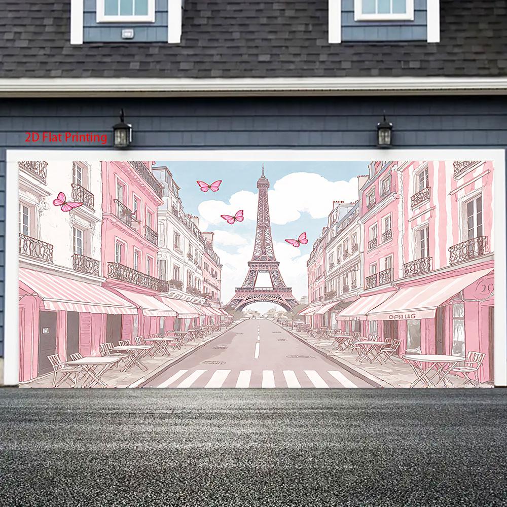 2D flat surface Paris springtime pink landscape themed background fabric suitable for party decoration polyester fiber