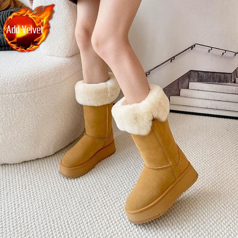 

Winter Half High Chunky Women s Snow Boots Round Toe Plush Ladies Shoes 2025 Novelty Comfortable and Elegant Chic Boot 34