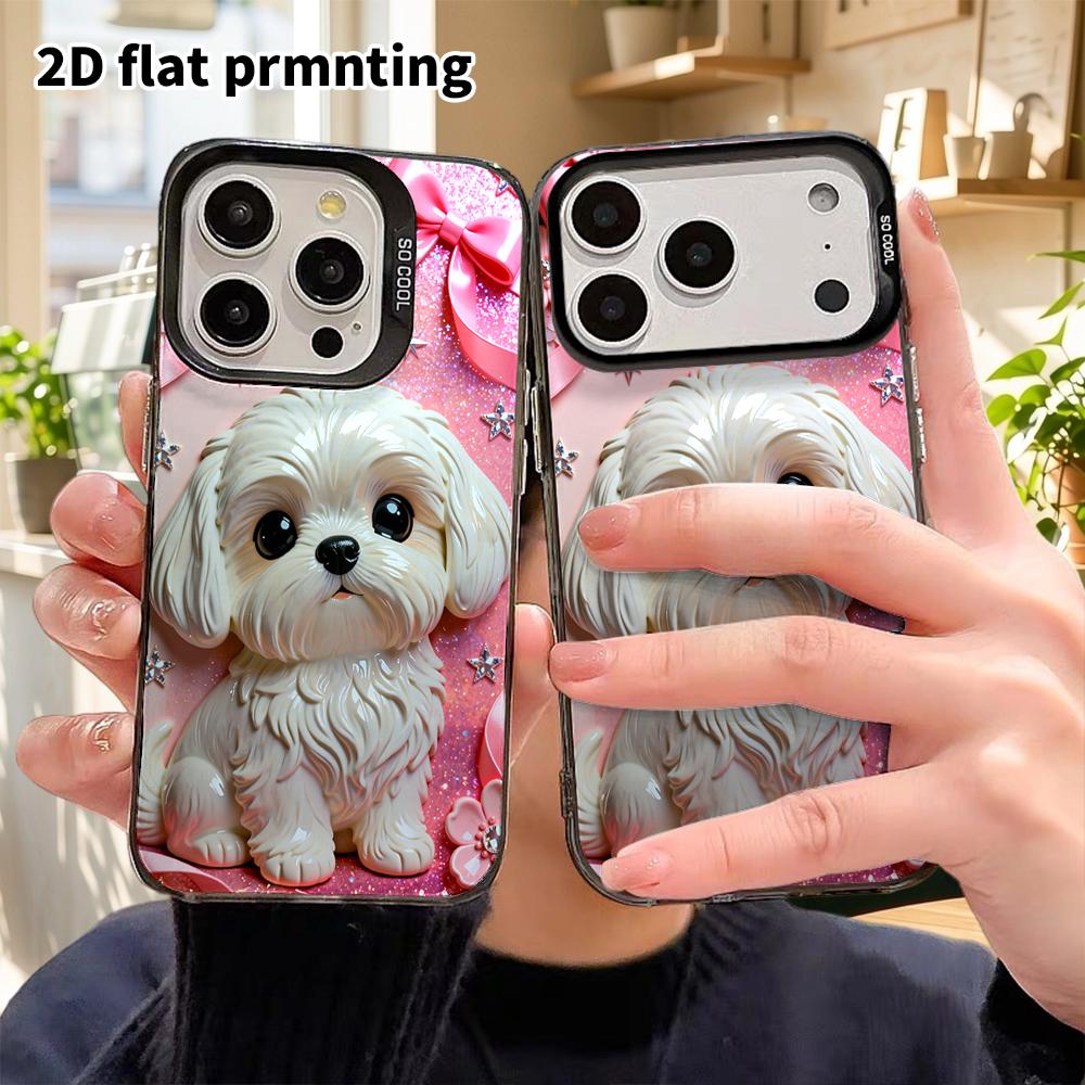 Phone Case: 2D Flat Design, Suitable for iPhone 18, 17, 16, 15, 14, 13 Pro Color Silver Protective Case, Couple Style, Sitting Nicely, Christmas and H