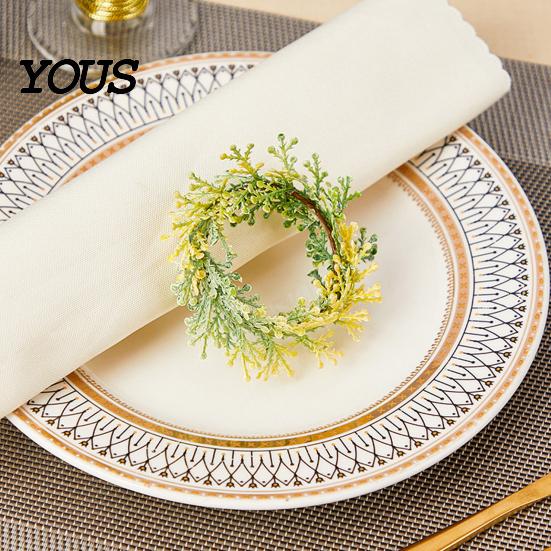 Household Napkin Holder 6Pcs Rings, Elastic Design for Light And Thick Ring Napkins, Imitation Holly Leaf Accessory Weddings Parties Home Use