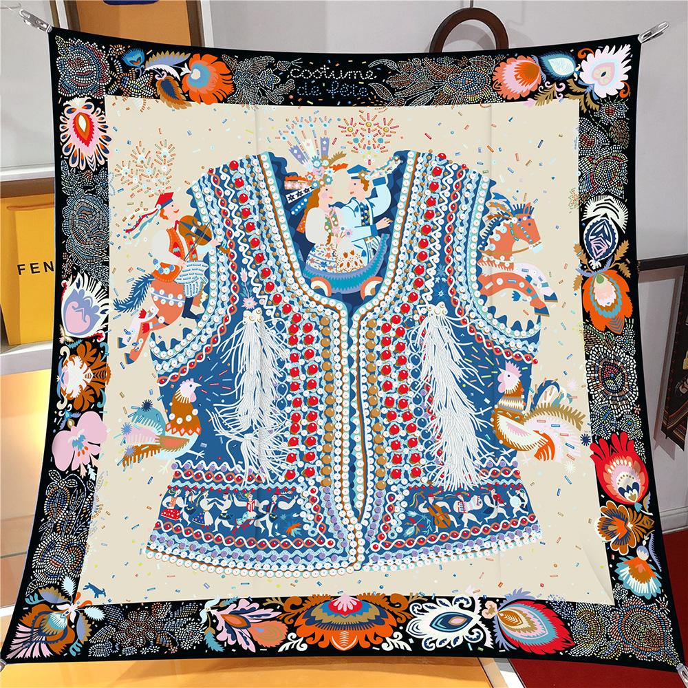 90CM New Silk Scarf Women Clothes Print Square Scarves Head Echarpes Silk Foulards Femme Wraps Beach Shawls Bandana Lady Hijabs