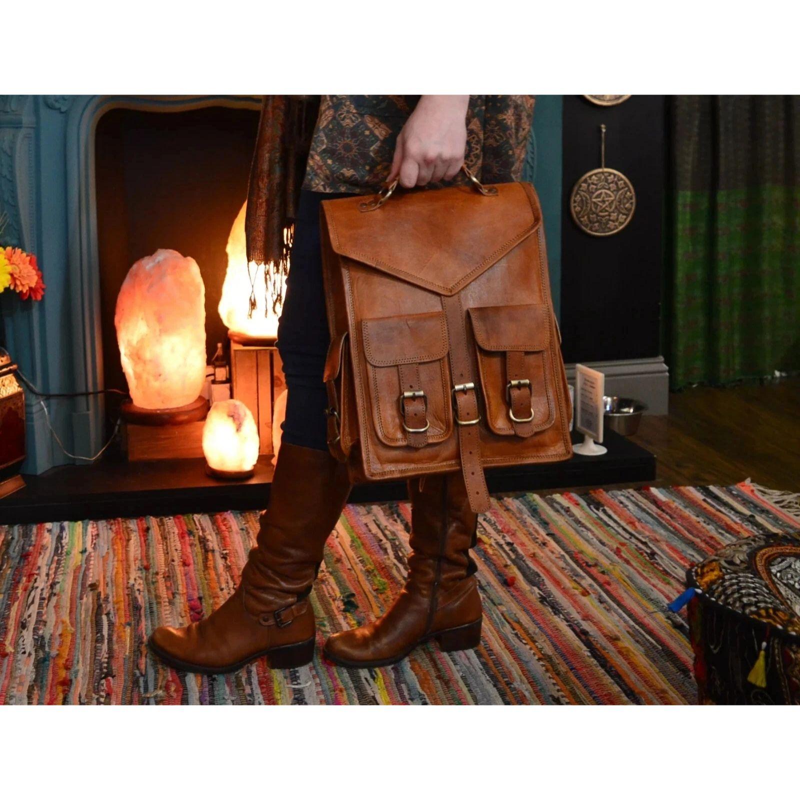 

Рюкзак из козьей кожи, сумка для ноутбука, винтажный дорожный, коричневый, натуральная кожа, мужской, новый 16 x 12 x 5 in