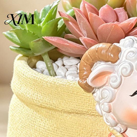 Resin Animal Flower Pot Cute Lamb Planter, Cartoon Sheep Carring Bag Plant Pot, Decorative Planter Small for Succulents, Houseplants, Desk Decoration