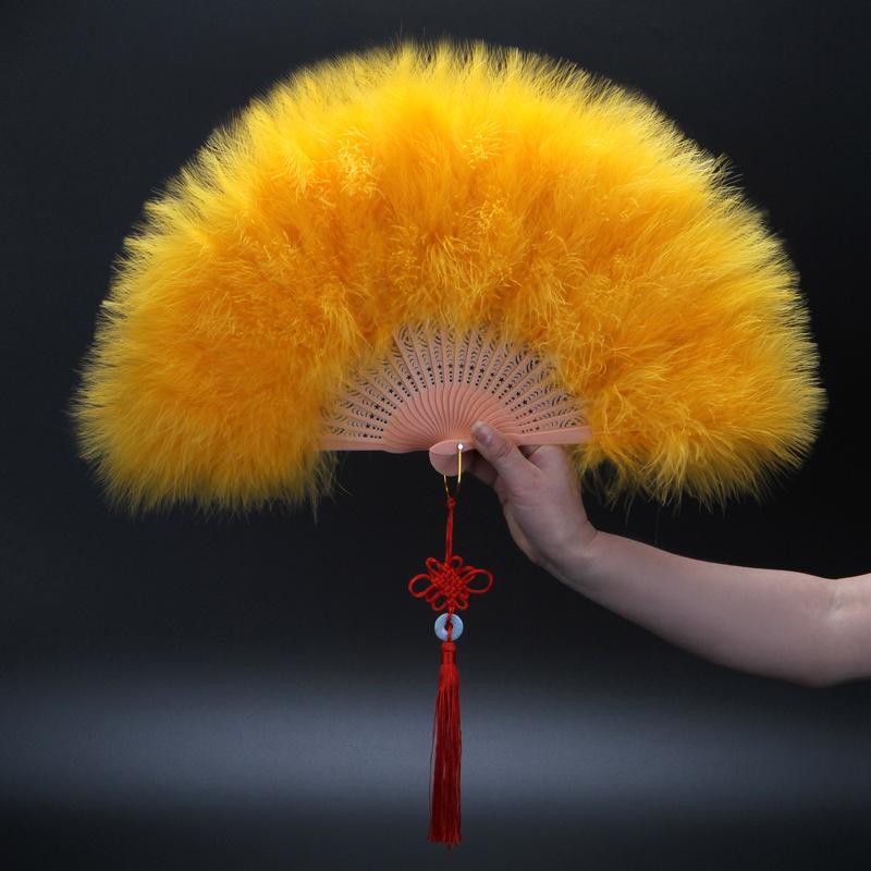 Ancient Style Qipao Feather Folding Fan for Dance and Photography