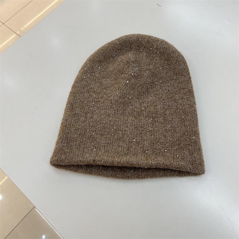 Thickened Silver Sequined Wool Double-layer Knitted Hat Children's Winter Warm Elegant Plain Literary Wool Stacking Hat