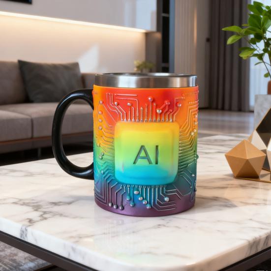 Mug Stainless Steel Resin Heat Preservation Technology-Themed Chip Design Coffee Beer Cup Lightweight Portable Tech Fan Gift Mug