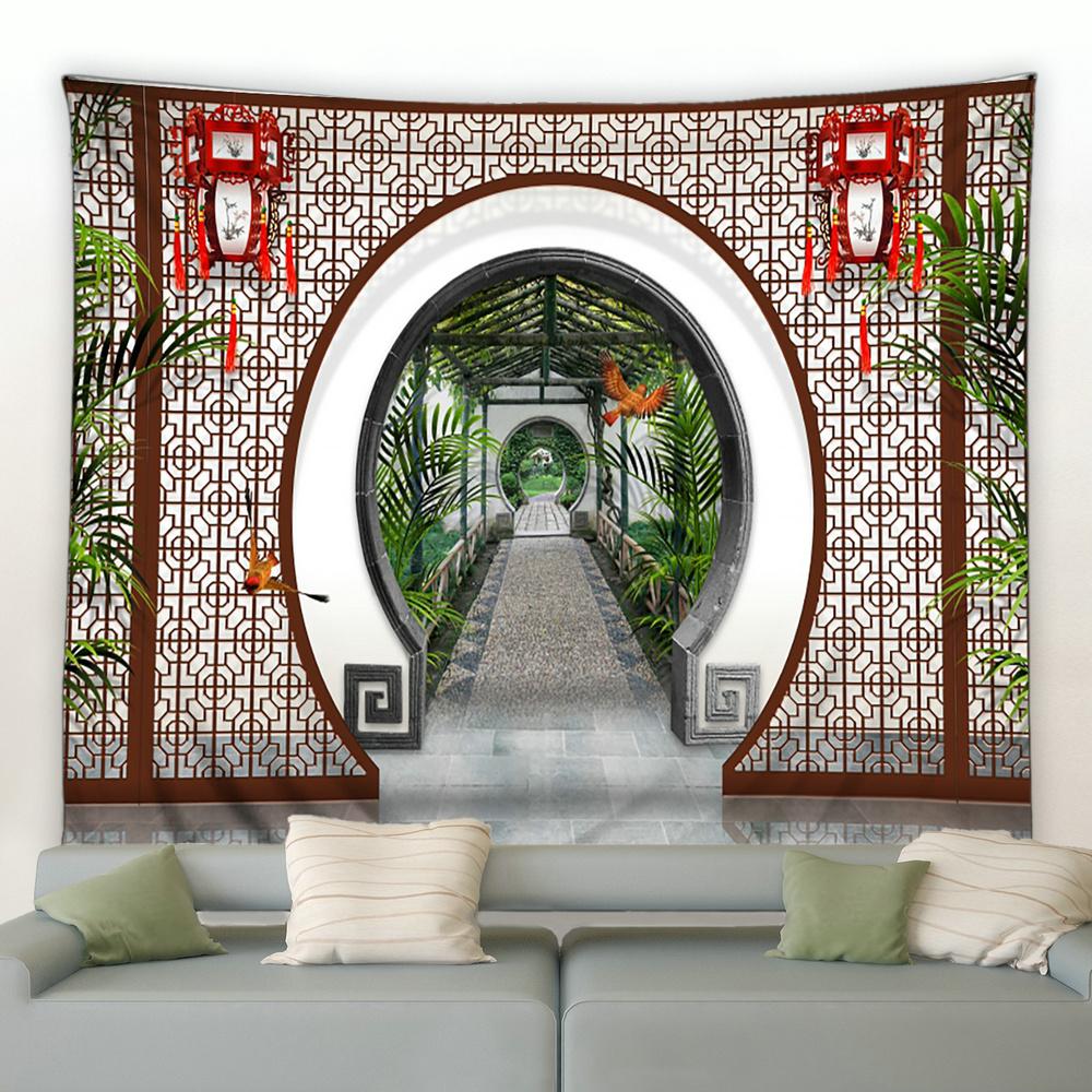 Chinesische Natur Landschaft Tapisserie Vintage Stil 3D Bögen Grün Bambus Wandbehang Tapisserie Hintergrund Dekoration Home Dekoration