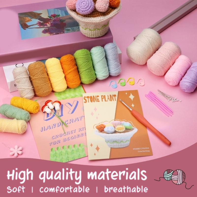 Crochet Succulents Plant Set for Adult Beginner Crochet Plant Knitting Supplies with Step-by-Step Tutorial Instruction