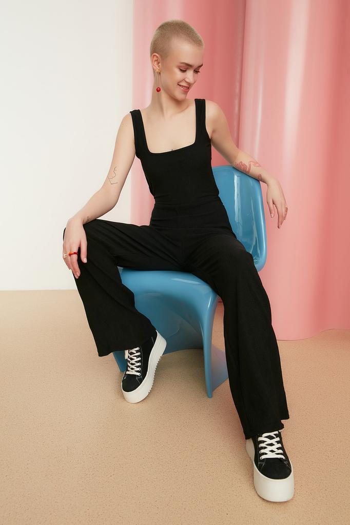 Women's Fashion Jumpsuit Square Collar Strappy Fuchsia Belted Strap Mini Woven Jumpsuit