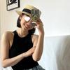 New French flat-top straw hat, women's straw straw grass flat-brimmed top hat, summer sunshade and sun protection, small face adjustable hat