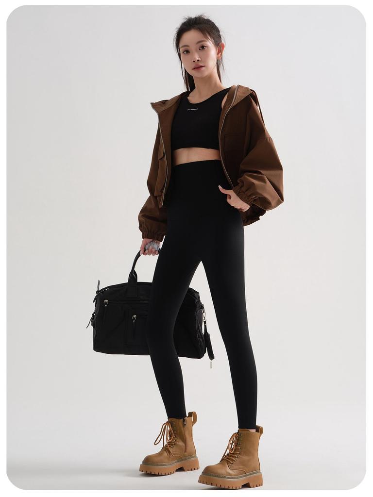 Women's High Waist Slimming Yoga Pants - Spring/Autumn Elastic Base Layer, 8-Point Length for Short Women