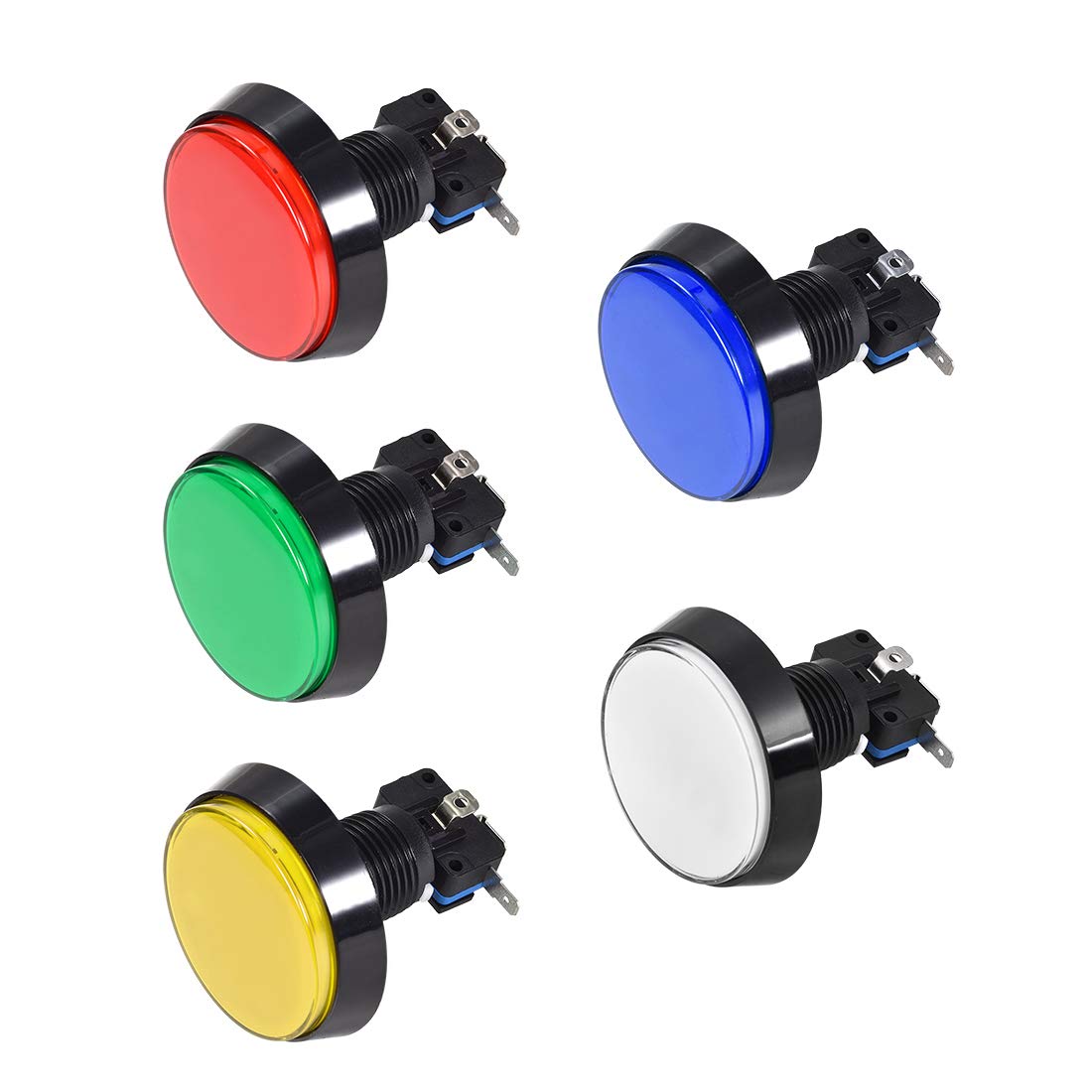 

uxcell Game Push 60mm 12V LED Illuminated Push Button Switch with Microswitch for Arcade Video 5 5 Pieces Buttons, Round, Games, Colors,