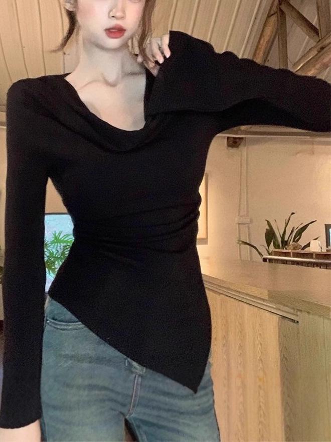 Korean Style One-Shoulder Sexy Autumn Slim-Fit Long Sleeve Top