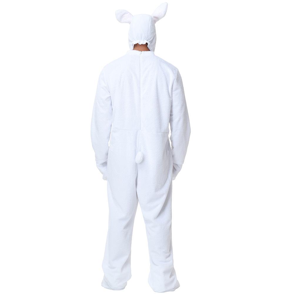 Adult Women Men Velvet Rabbit Animal Hooded Jumpsuit Halloween Cosplay Costumes School Stage Drama Show Performance Role Play Outfits