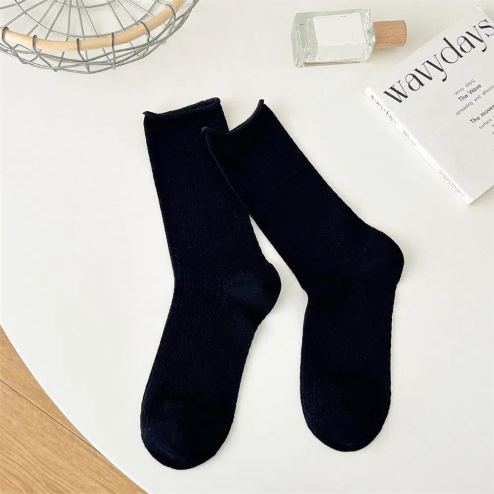 Candy Color Summer Socks Hollow Out Roll Edge Socks Sweet Long Socks  Women