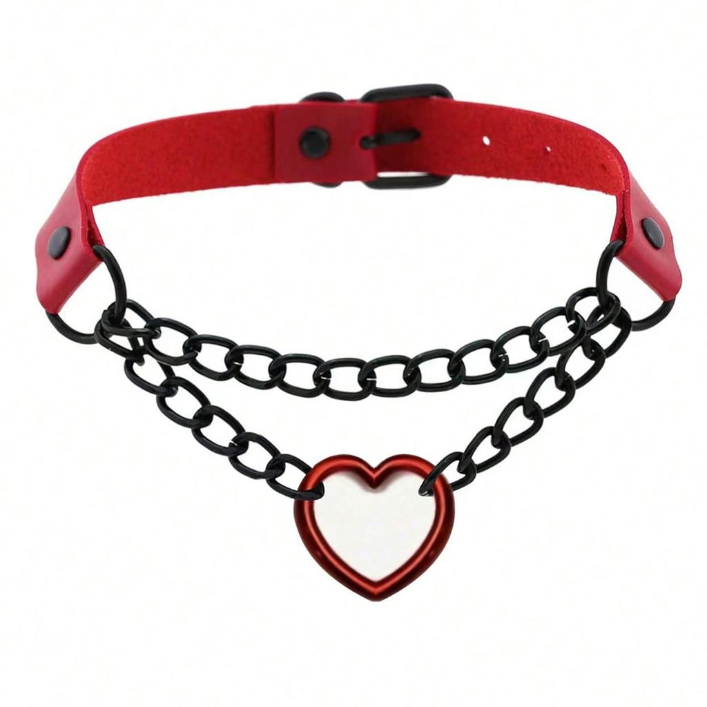 Hip Hop Gothic Peach Heart Collar Pu Leather Necklace Party Christmas Halloween Creative Valentine'S Day Gift