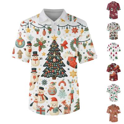 Men's Short Sleeve Button Lapel Christmas Prints Chest Pocket Dry-nurse Top