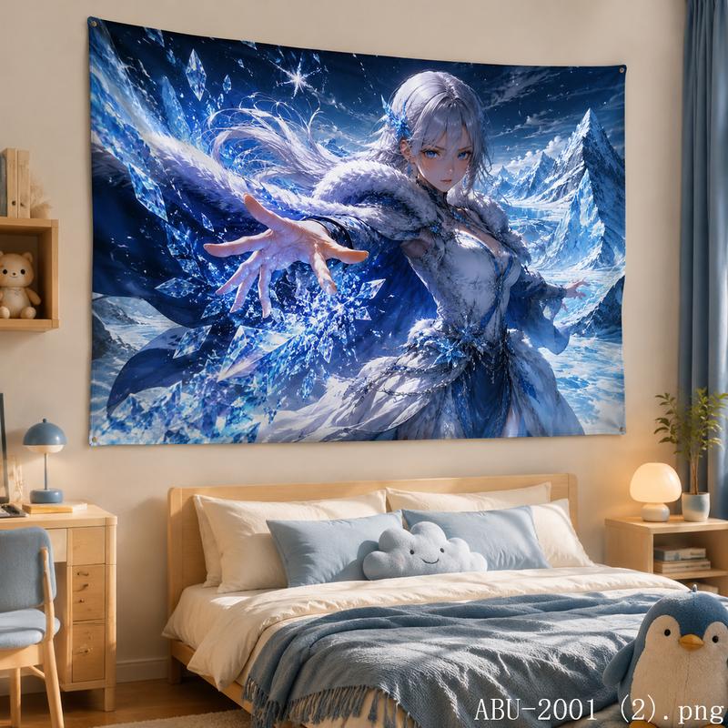 Cool Blue Galaxy Anime Girl Aesthetic Tapestry Fantasy Cartoon Wall Hanging Teen Dorm Bedroom Otaku Room Home Wall Decor