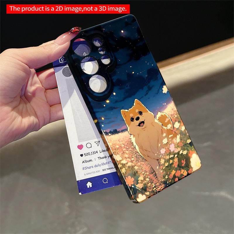 2DFlat Samsung phone case Starry Night Pomeranian in Flower Field Applicable to Galaxy S22 S23 S24 S25ULTRA S26 A12 A13 A14 A15 A16