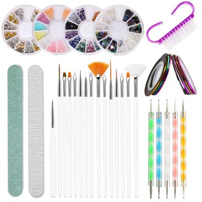 37Pcs Set Nail Art Brushes Pen Dotting Tool Manicure Rhinestones Bead Decoration