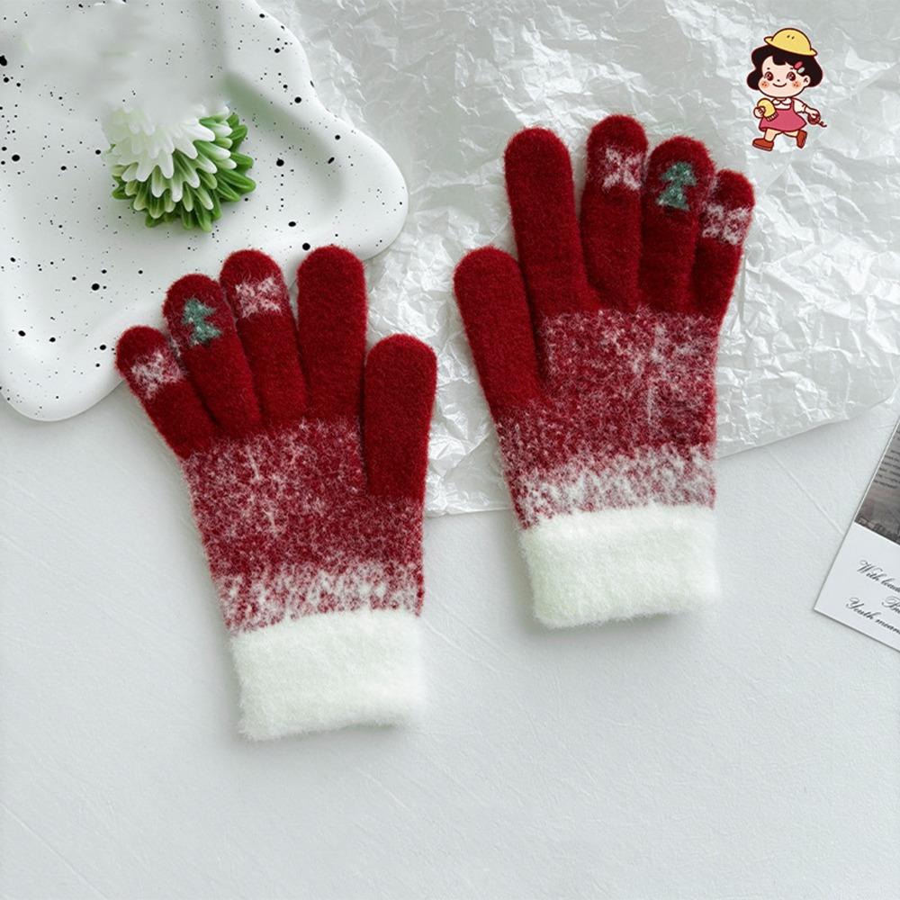 Warm Christmas Knitted Gloves  Women Mittens Soft Winter Velvet Gloves  Riding