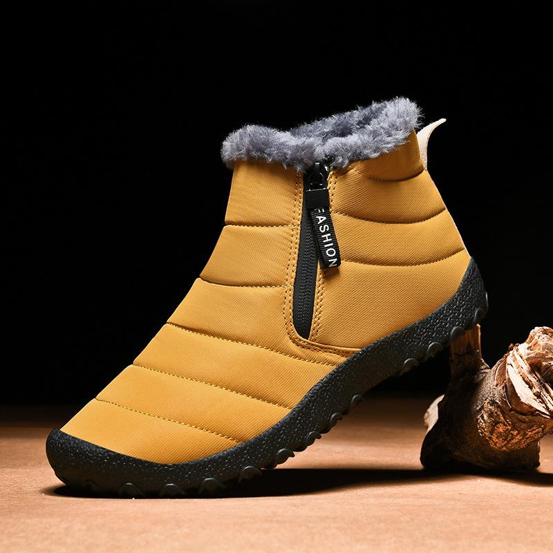 Winter large size velvet warm cotton shoes zipper snow cotton boots outdoor hiking waterproof snow boots men's shoes