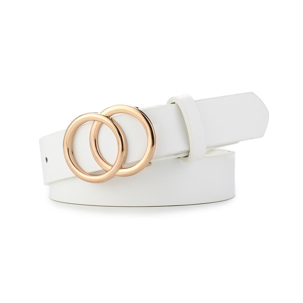 Women's Retro Double Round Buckle PU Leather Belt for Jeans