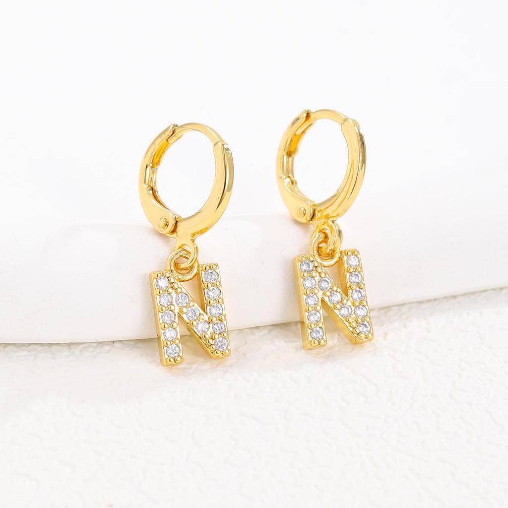 European and American Fashion Gold-Plated Zircon Letter Earrings for Women