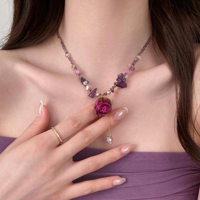 Exquisite Korean Style Eternal Rose Beaded Necklace - Unique Clavicle Choker for Women