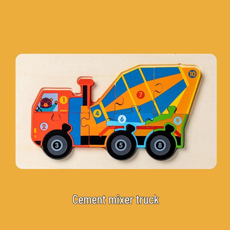 Kids' 3D Wooden Engineering Vehicle Puzzle & Matching Board Toy