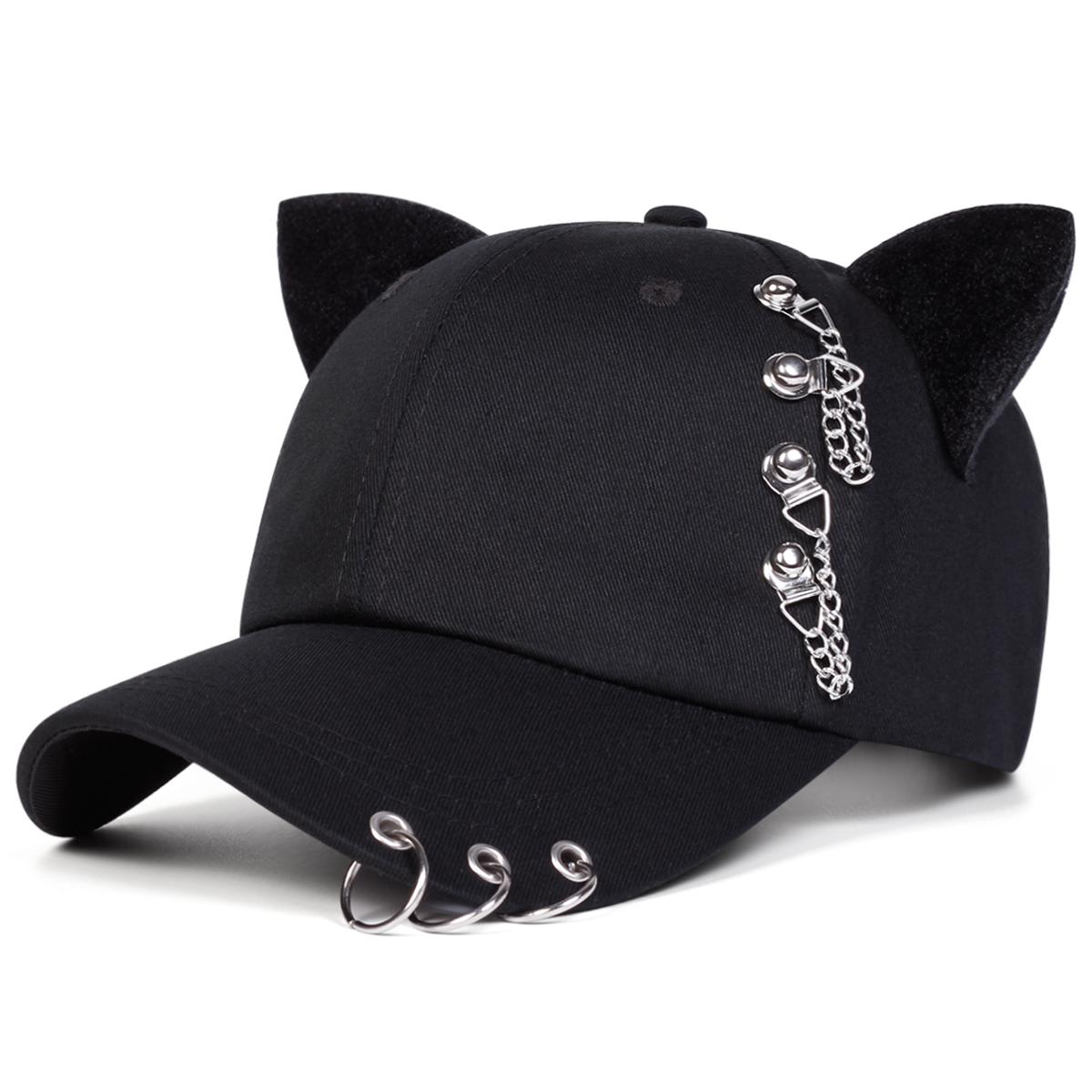 

Unisex Cat Ear Chain Iron Ring Baseball Caps Spring Autumn Outdoor Adjustable Casual Hats Sunscreen Hat Sports Cap