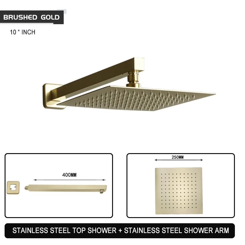 Black Chrome Brushed Gold Grey Square Rain Shower Head Ultrathin 8 10 12 Inch Choice Bathroom Wall Mount Shower Arm Top Spraying