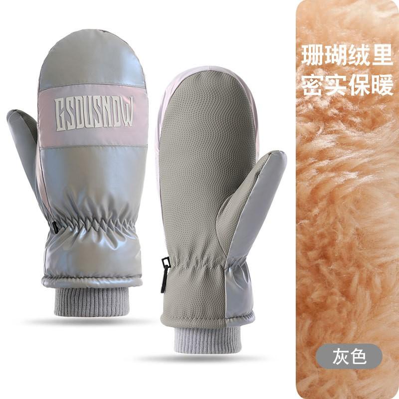 Winter Skiing Gloves Women - Windproof Waterproof Touchscreen Warm Fleece Lined Full Finger Mittens With Anti-Slip PU Palm