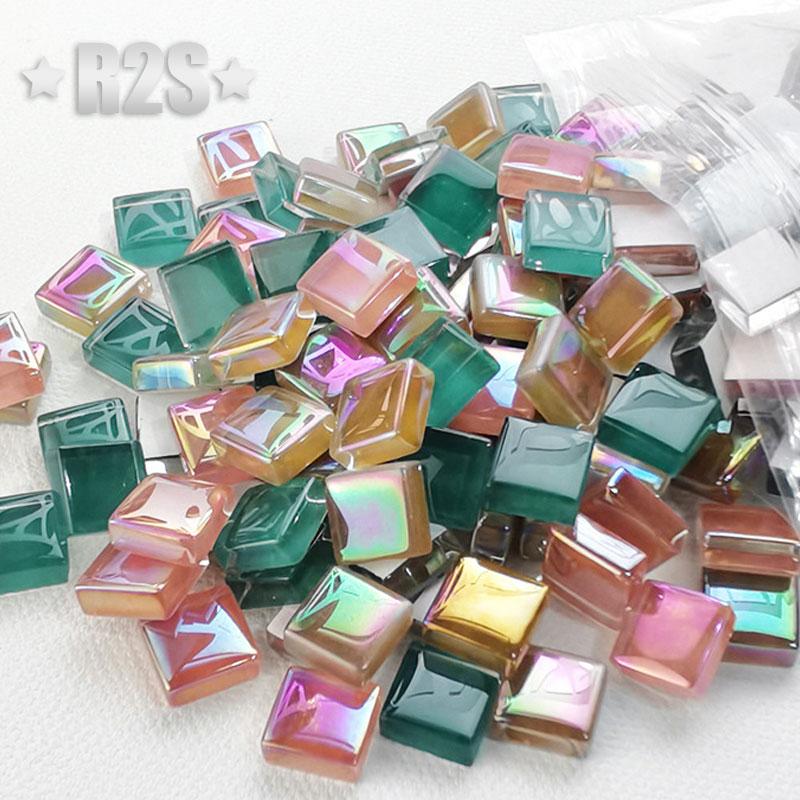 100g Mixed Mosaic Pieces Assorted Color Square Glitter Glass Mosaic Tiles for DIY Crafts Supplies Blue Purple Green Arte