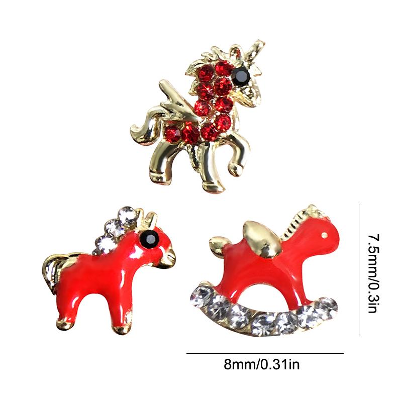 10Pcs 2026 New Year Horse Alloy Nail Art Jewelry Rhinestone Glitter Flatback Nail Decoration Diy 3D Of The Horse Ornaments Charm