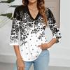 Women's V-neck Gradient Print Three-quarter Sleeve Fashion Top