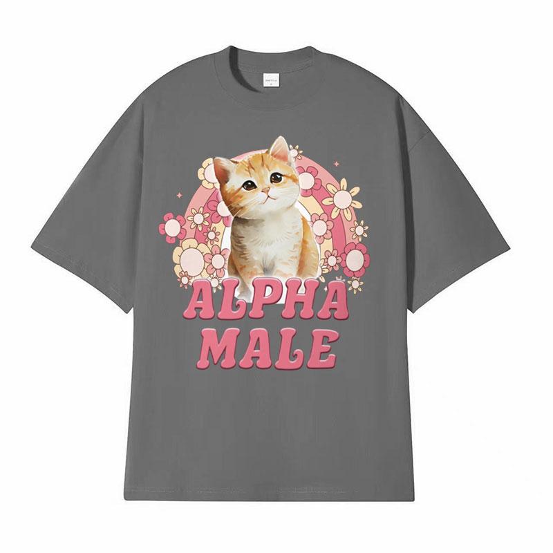 Alpha Männchen Niedliches Kätzchen Regenbogen T-Shirt Damen Lustiges Katzen Meme Grafik T-Shirts Mode Vintage Kurzarm T-Shirt Streetwear
