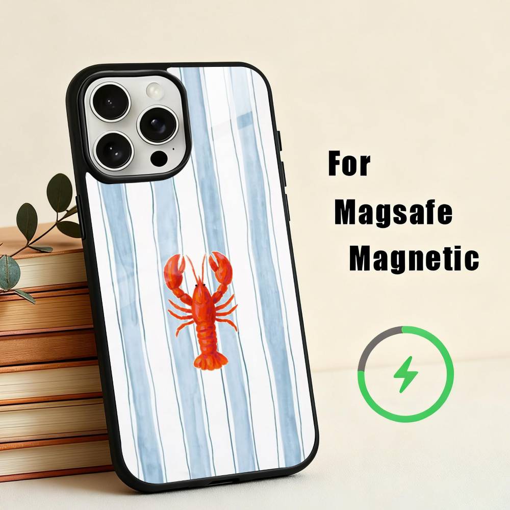 L-Lobster On S-Stripes Ocean  Phone Case For iPhone17,16,15,14,13,12,11 Plus,Pro Max Magnetic For Magsafe Wireless Charging