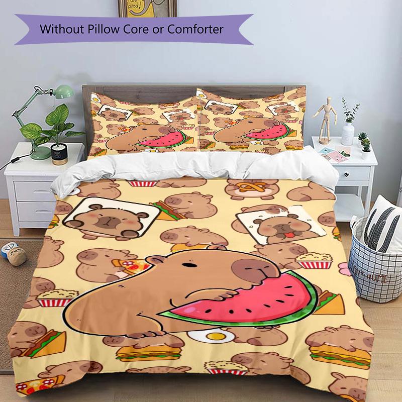 Conjunto de Roupa de Cama de Urso Cartoon Anime - Inclui Uma Capa de Edredom e Duas Fronhas (Sem núcleo) - Perfeito para Decoração de Quarto e Quarto de Hóspedes