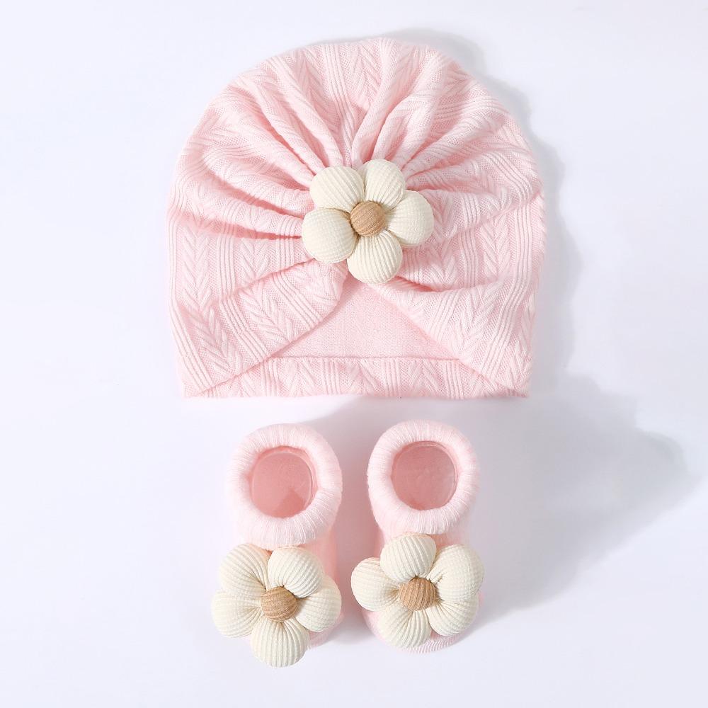 

Elastic Baby Headscarf Hat Soft Cotton Hat Sock Set Infant Turban Hat Socks Set Newborn Supplies светло-розовый